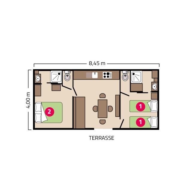 Plan mobil-home Clim Suite Duo camping La Mignardière