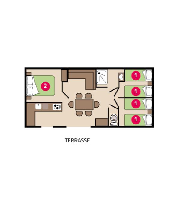 Plan mobil-home Famille Clim camping Le Petit Rocher