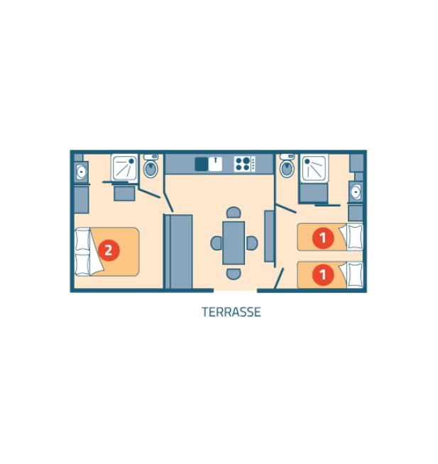 Plan mobil-home Clim Suite Duo camping Les Peupliers