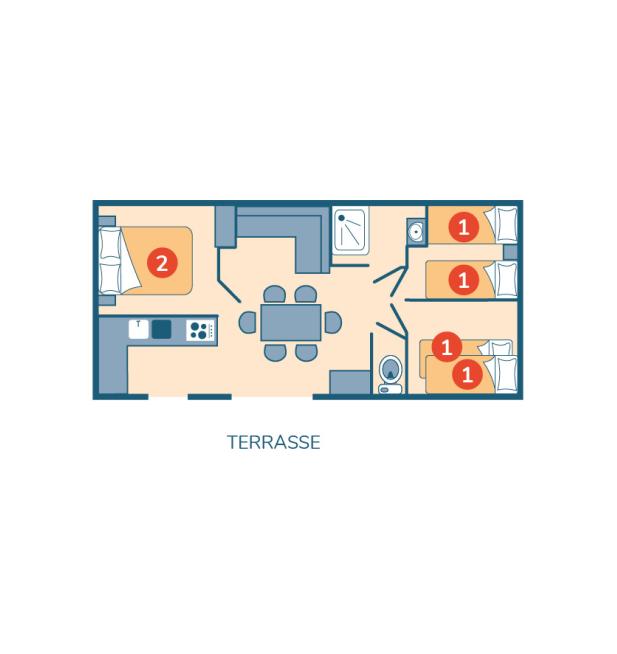 Plan mobil-home Famille Clim camping Le Petit Rocher