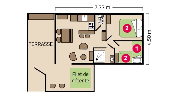 Plan Cocoon Lodge 5 personnes camping Le Petit Rocher