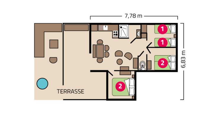 Plan Lodge Prestige avec bain nordique camping Le Petit Rocher