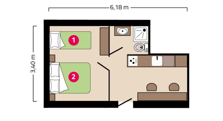 Plan appartement 1 chambre 3 personnes Maison Esperanza à Noirmoutier en Vendée
