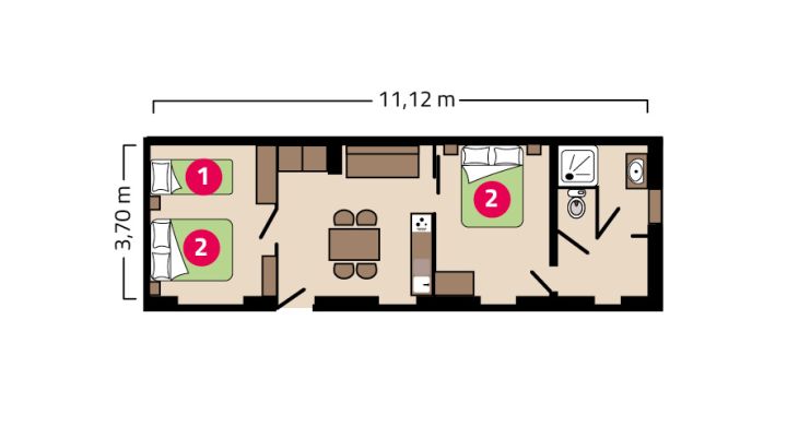 Plan appartement 2 chambres 5 personnes Maison Esperanza à Noirmoutier en Vendée