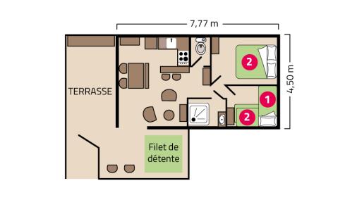 Plan Cocoon Lodge 5 personnes camping Le Petit Rocher
