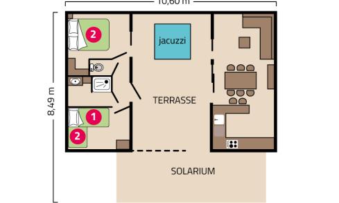Plan Cottage Prestige avec jacuzzi privatif camping Signol