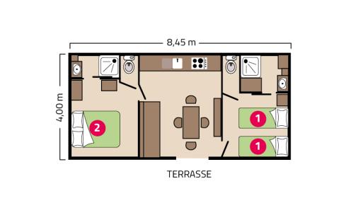 Plan mobil-home Clim Suite Duo camping Les Peupliers