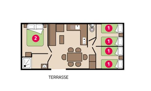 Plan mobil-home Famille camping Les Peupliers